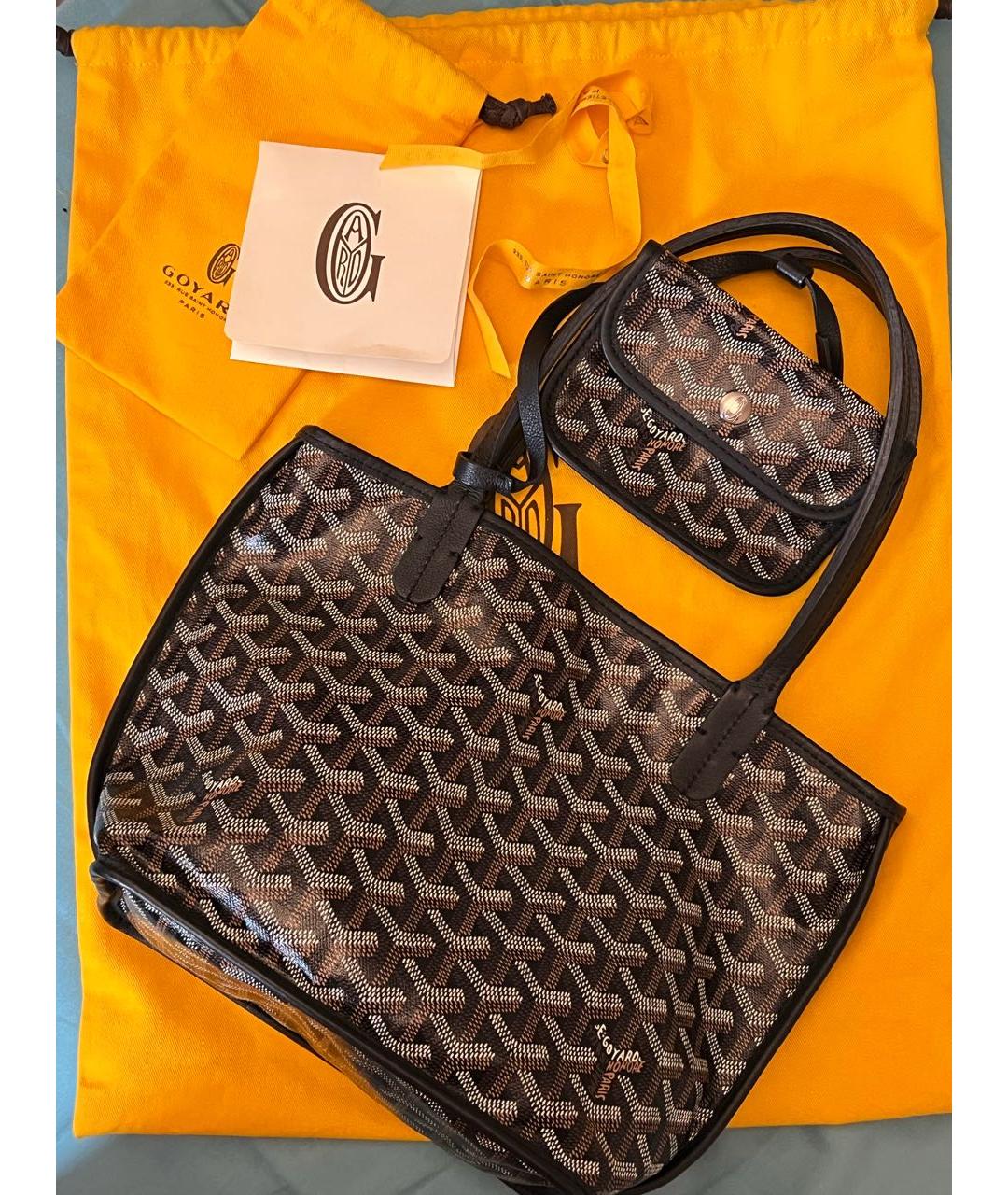 GOYARD Черная кожаная сумка с короткими ручками, фото 6