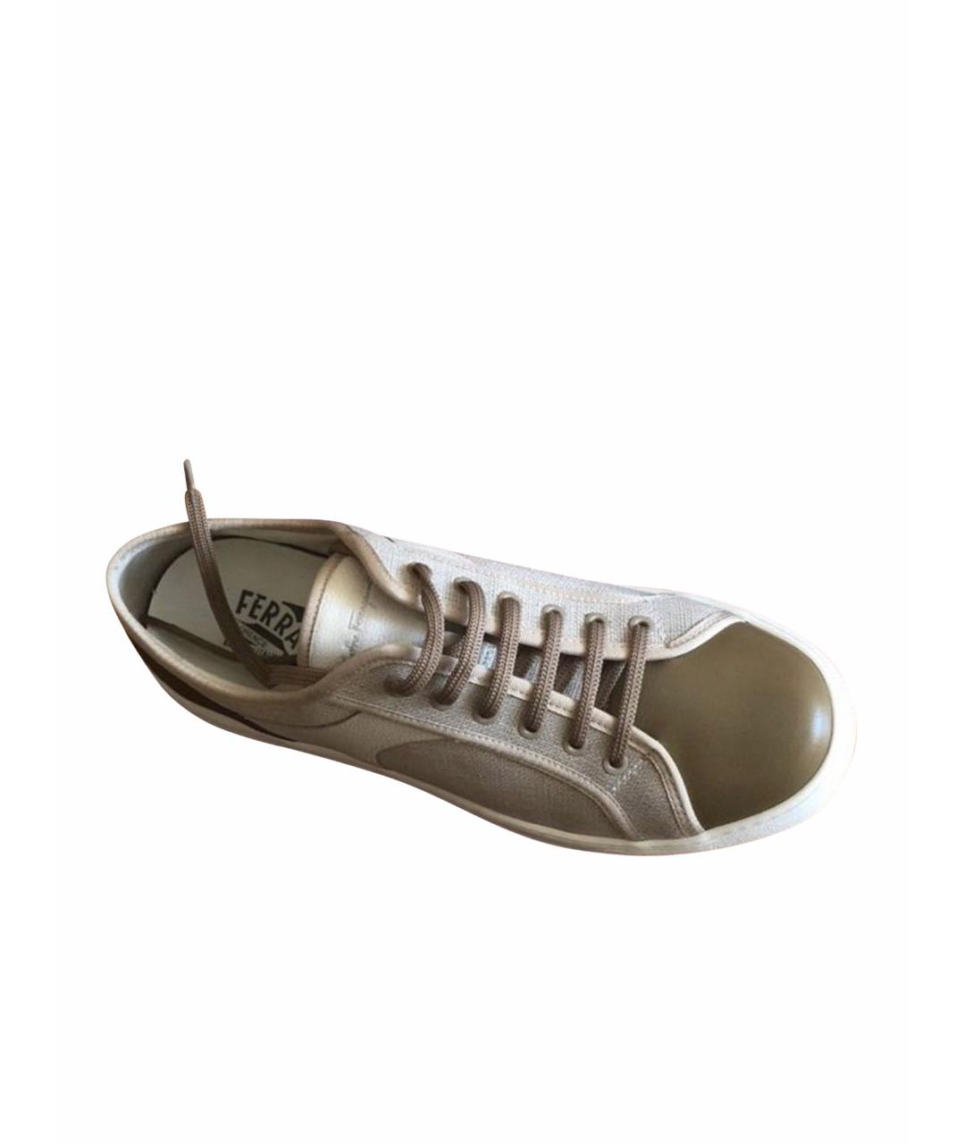 SALVATORE FERRAGAMO Бежевые кожаные низкие кроссовки / кеды, фото 1