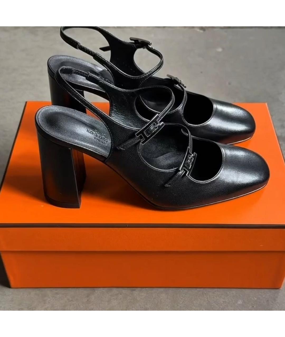 HERMES Черные кожаные босоножки, фото 6
