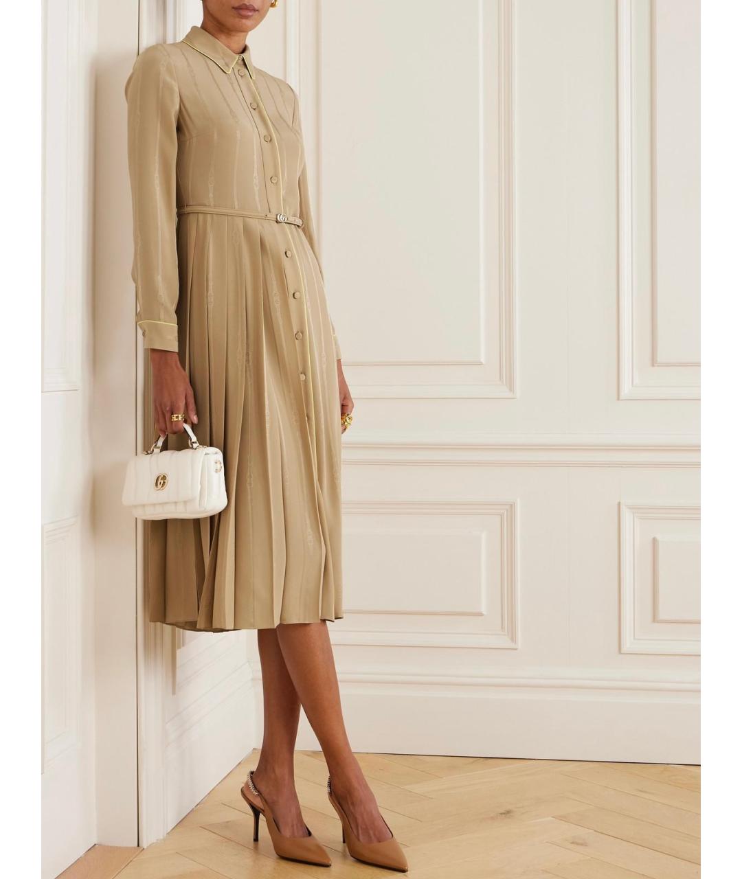 GUCCI Бежевое шелковое коктейльное платье, фото 2