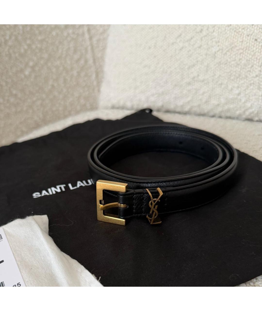 SAINT LAURENT Черный кожаный ремень, фото 4