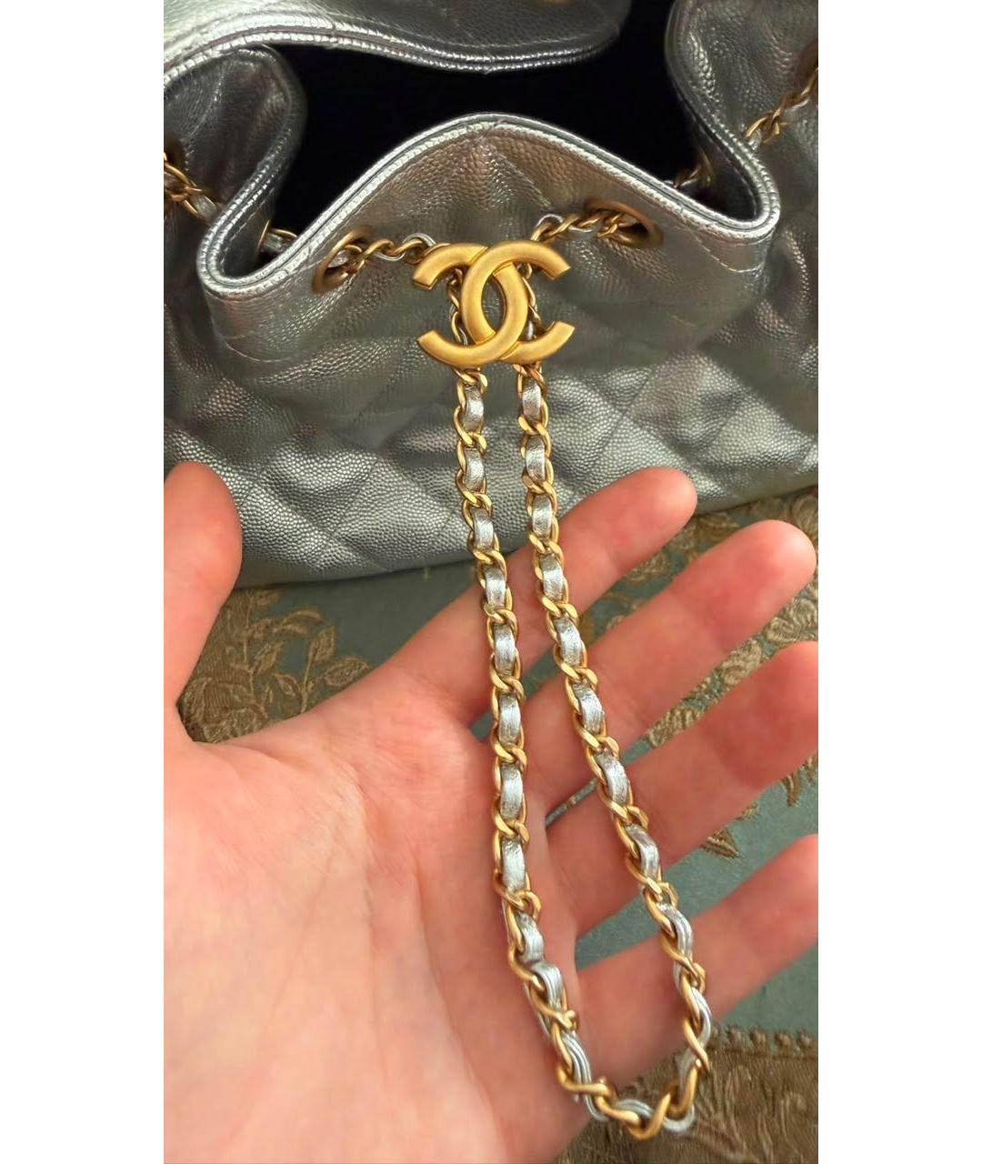 CHANEL Серебряная кожаная сумка через плечо, фото 5