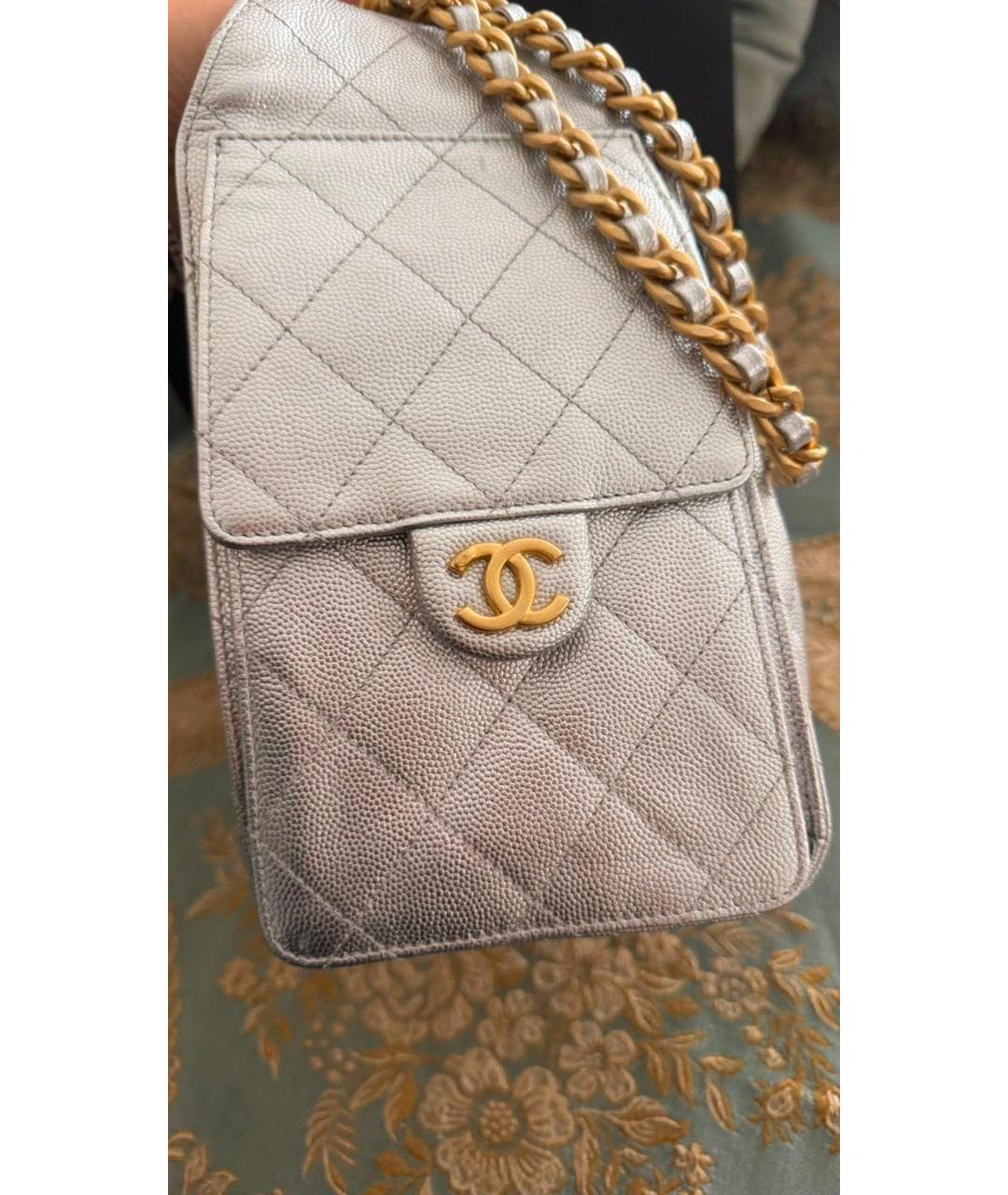 CHANEL Серебряная кожаная сумка через плечо, фото 8