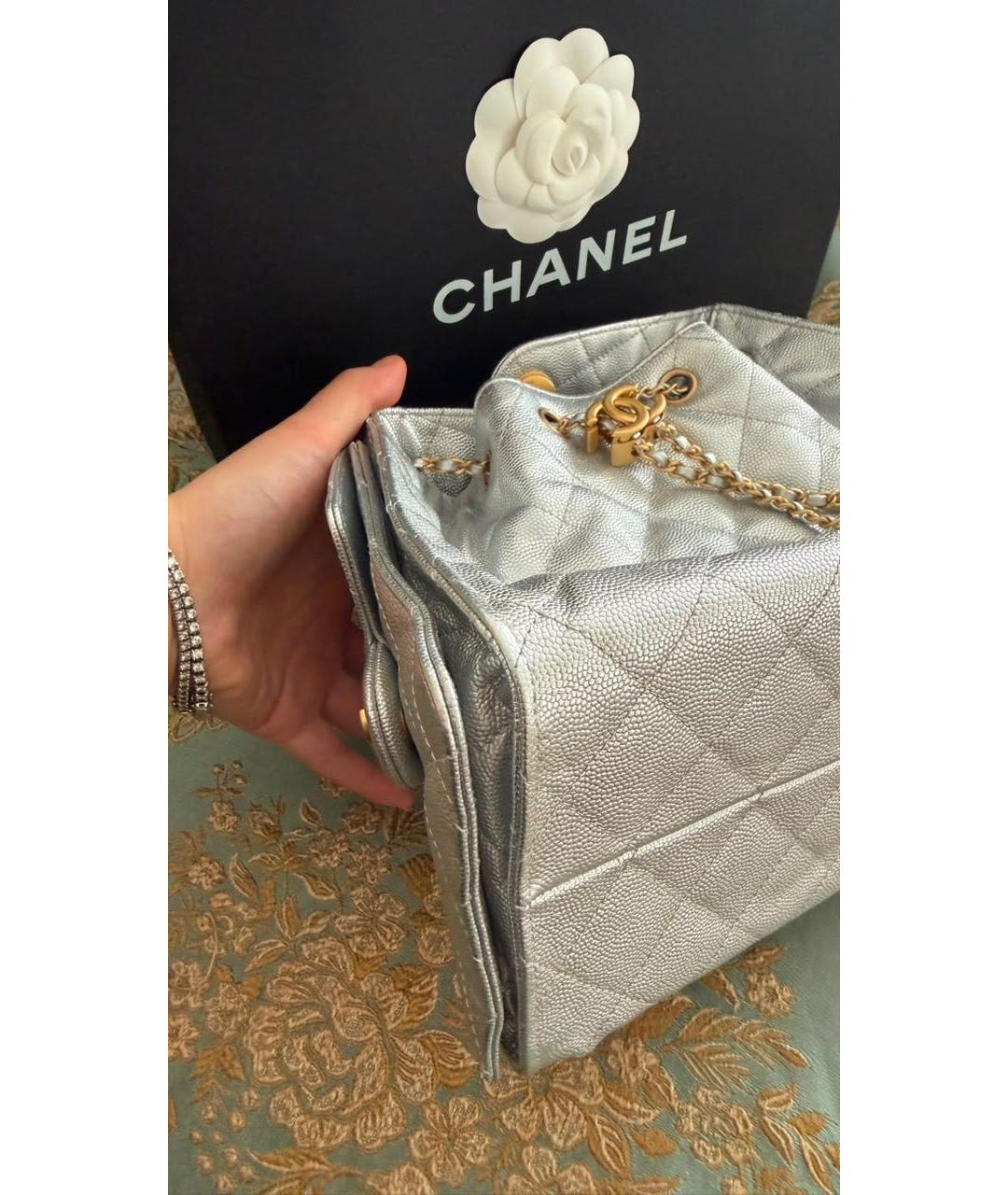 CHANEL Серебряная кожаная сумка через плечо, фото 7