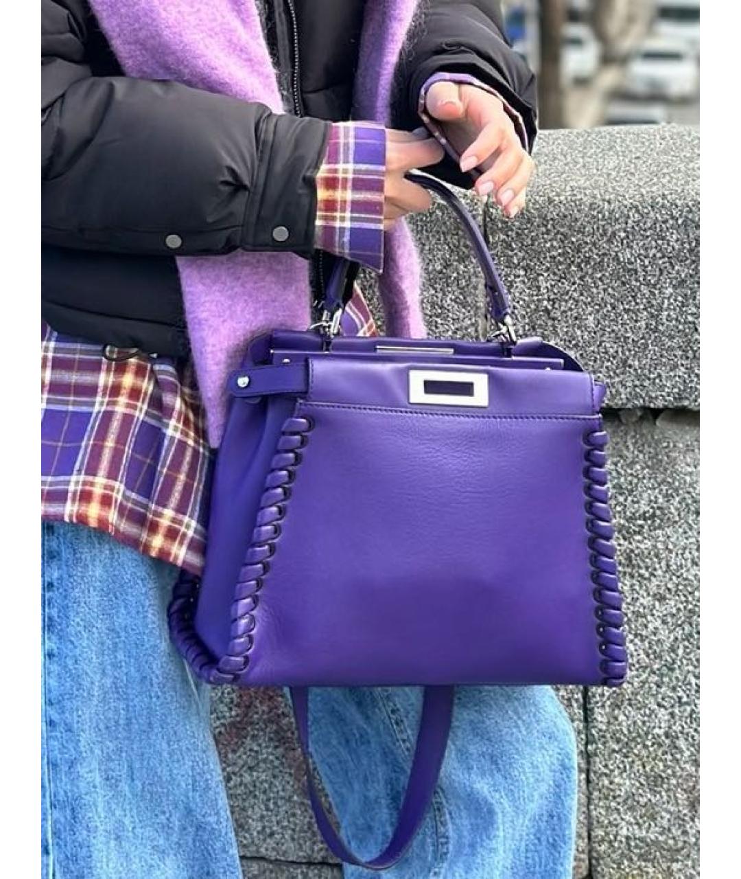 FENDI Фиолетовая кожаная сумка с короткими ручками, фото 8