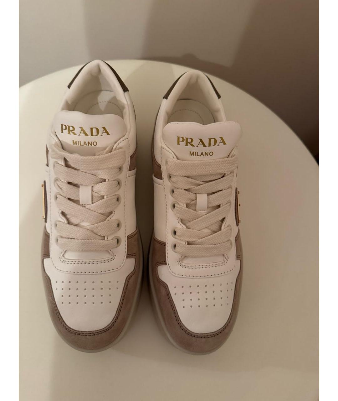 PRADA Бежевые кожаные кроссовки, фото 3
