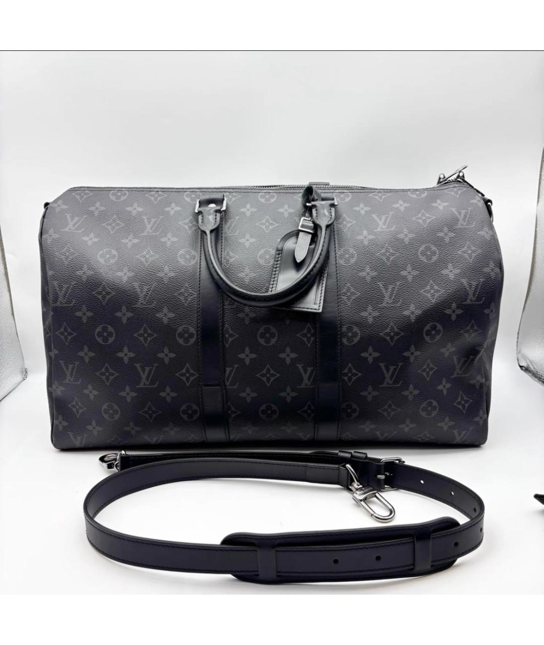 LOUIS VUITTON Черная дорожная/спортивная сумка из канвы, фото 2