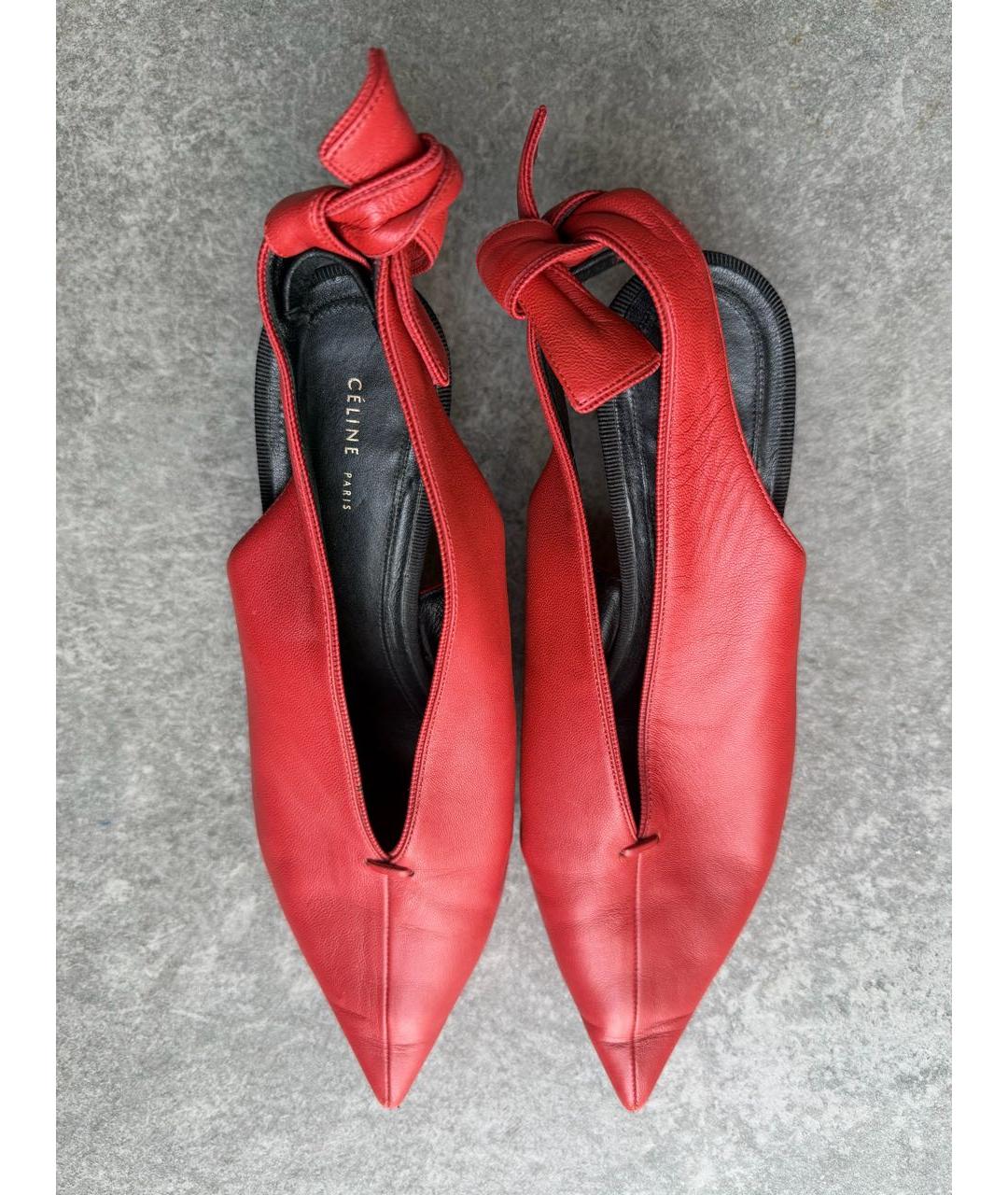 CELINE Красные кожаные лодочки на низком каблуке, фото 3