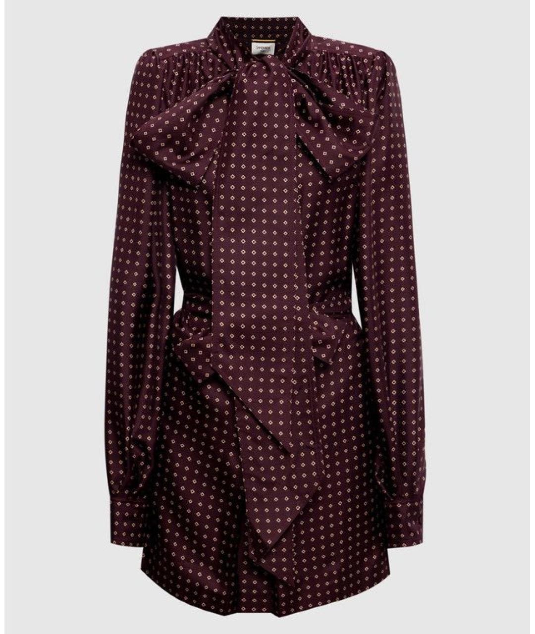 SAINT LAURENT Бордовое шелковое повседневное платье, фото 6
