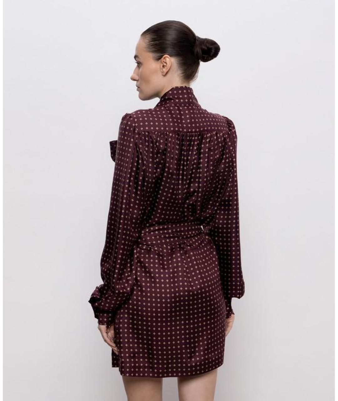 SAINT LAURENT Бордовое шелковое повседневное платье, фото 4