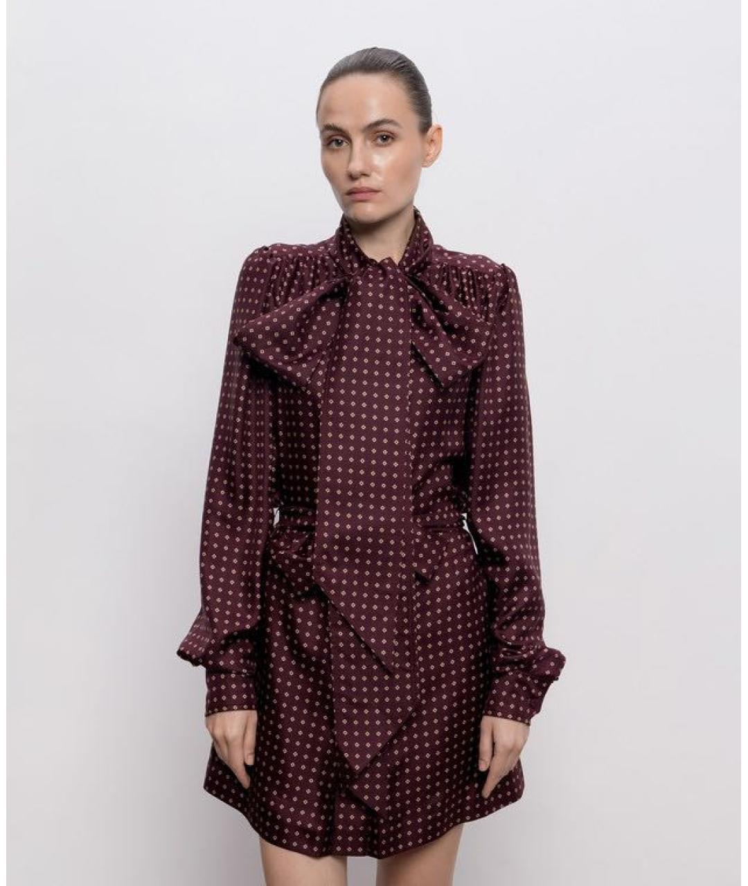 SAINT LAURENT Бордовое шелковое повседневное платье, фото 3