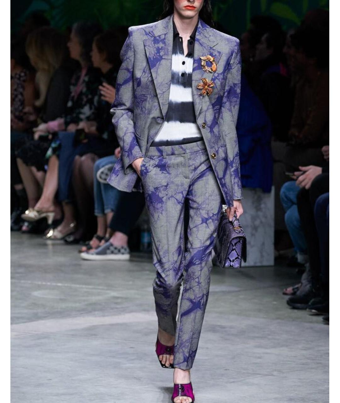 VERSACE Мульти шерстяные прямые брюки, фото 6
