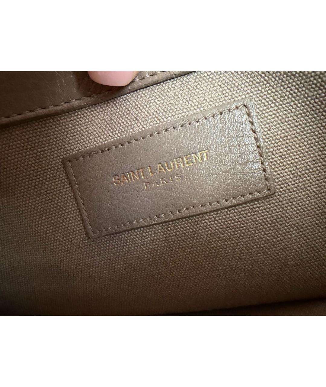 SAINT LAURENT Серая кожаная сумка с короткими ручками, фото 5