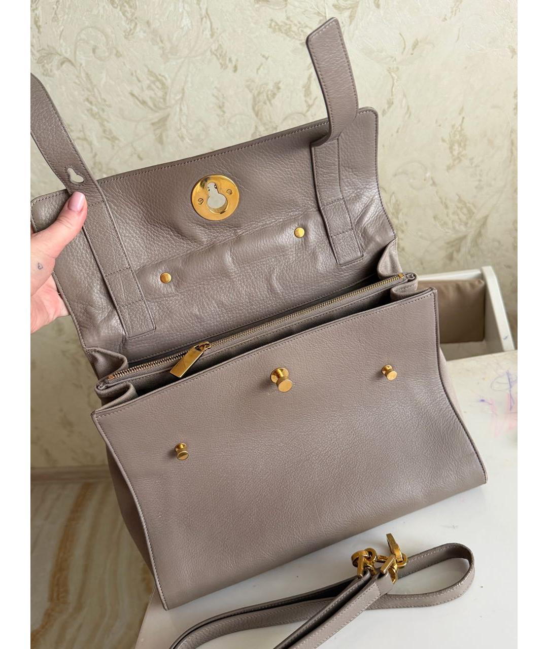 SAINT LAURENT Серая кожаная сумка с короткими ручками, фото 4