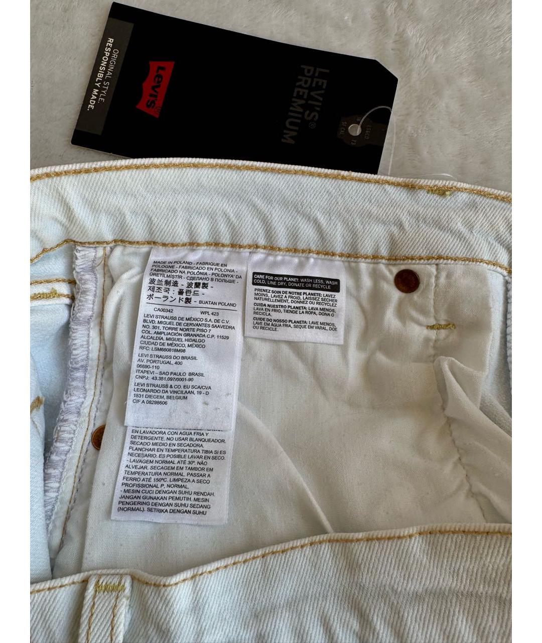 LEVI'S Белые хлопко-эластановые прямые джинсы, фото 6