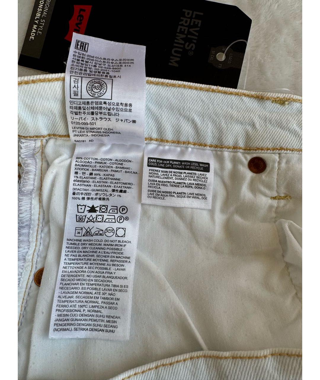 LEVI'S Белые хлопко-эластановые прямые джинсы, фото 7