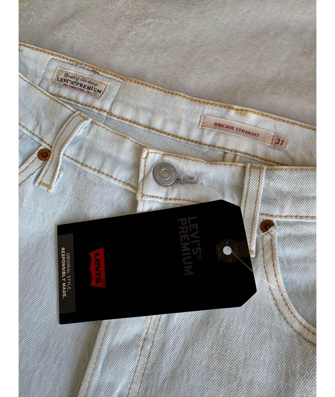 LEVI'S Белые хлопко-эластановые прямые джинсы, фото 4