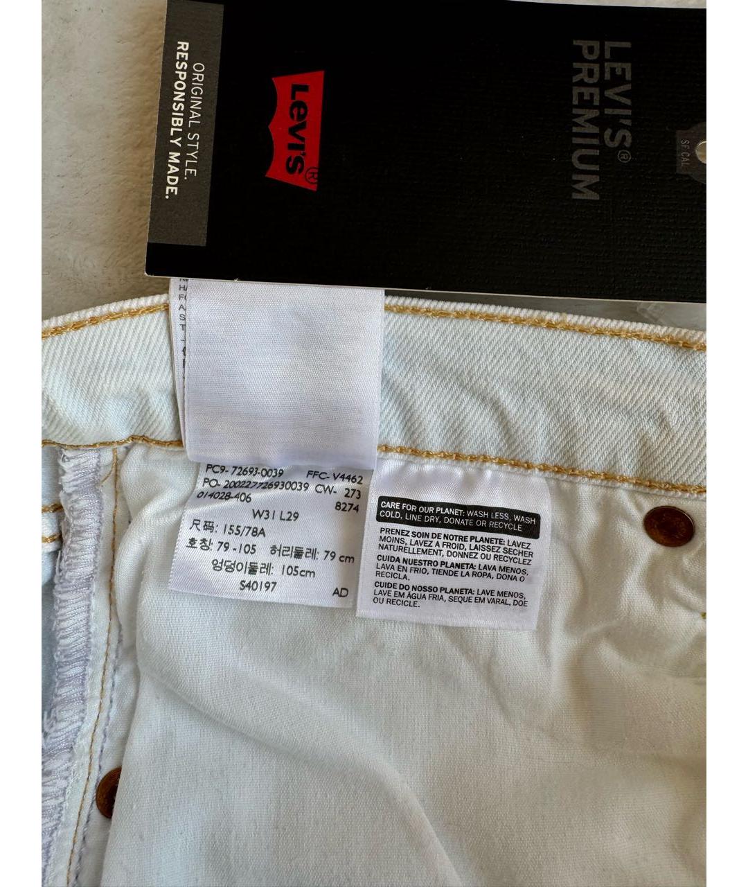 LEVI'S Белые хлопко-эластановые прямые джинсы, фото 8