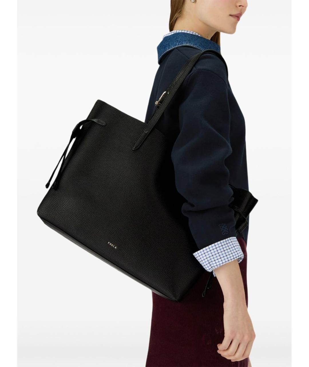 FURLA Черная кожаная сумка тоут, фото 3