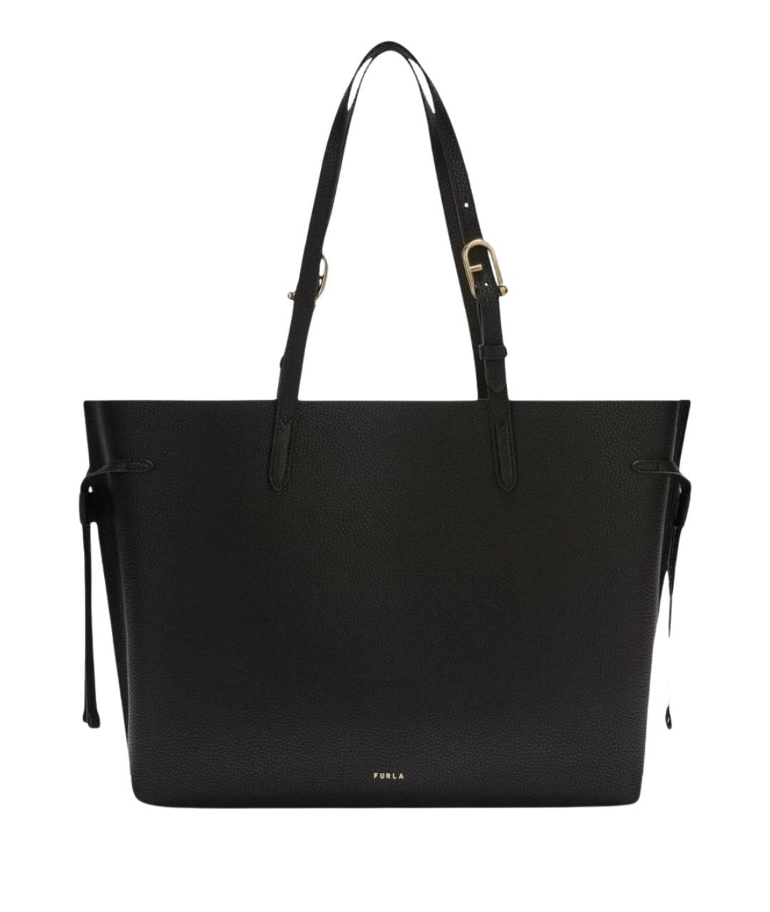 FURLA Черная кожаная сумка тоут, фото 1