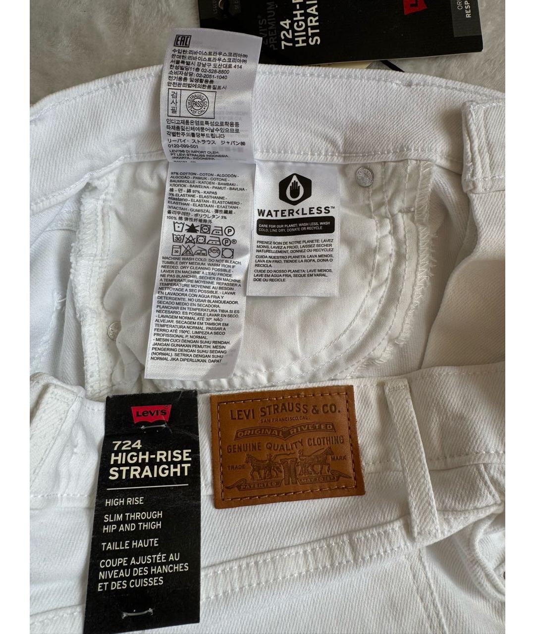 LEVI'S Белые хлопко-эластановые прямые джинсы, фото 7