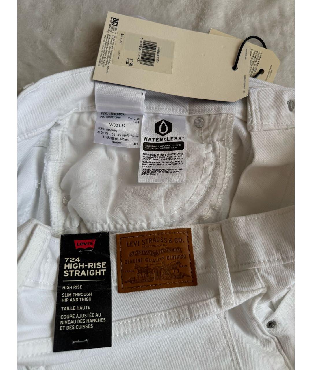 LEVI'S Белые хлопко-эластановые прямые джинсы, фото 8