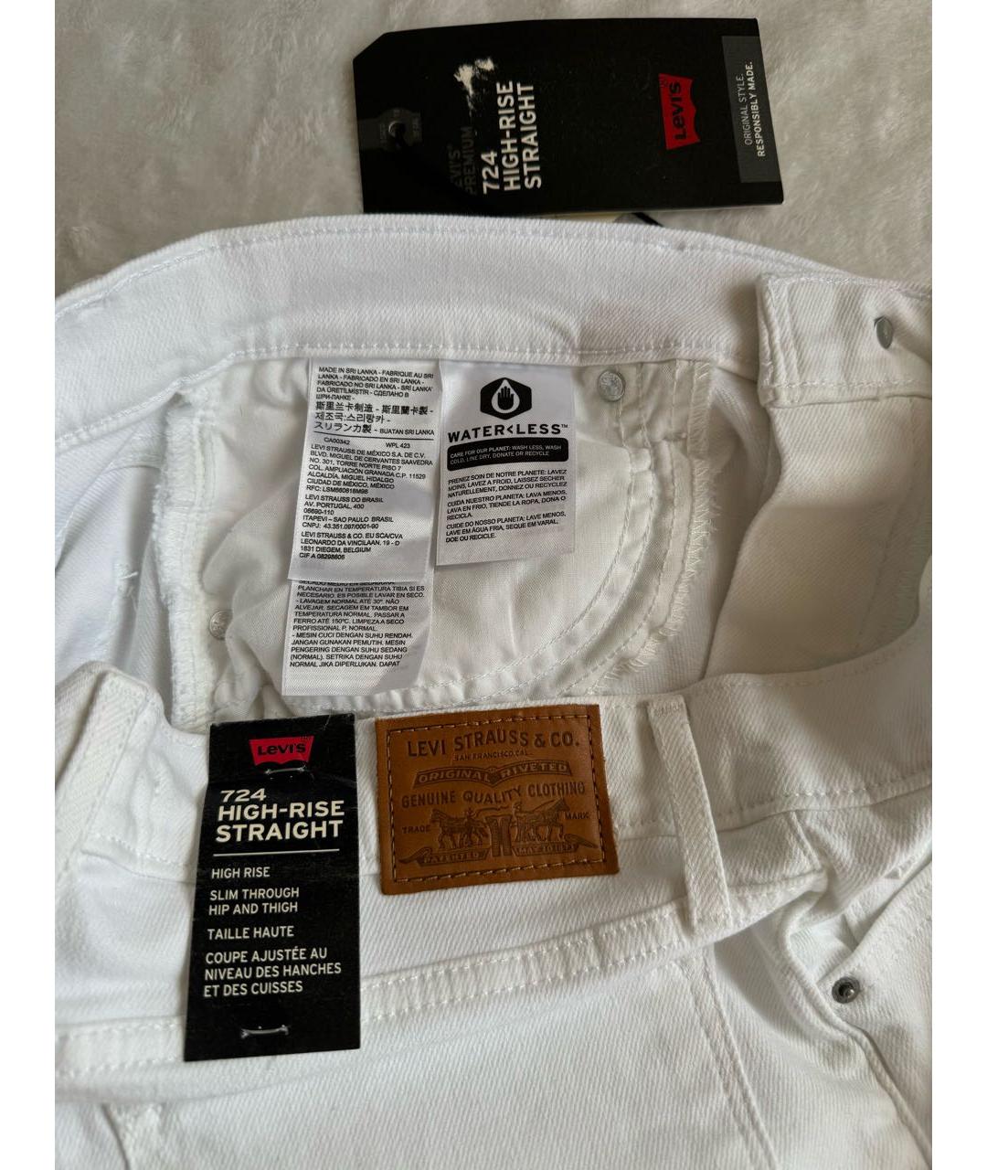 LEVI'S Белые хлопко-эластановые прямые джинсы, фото 6