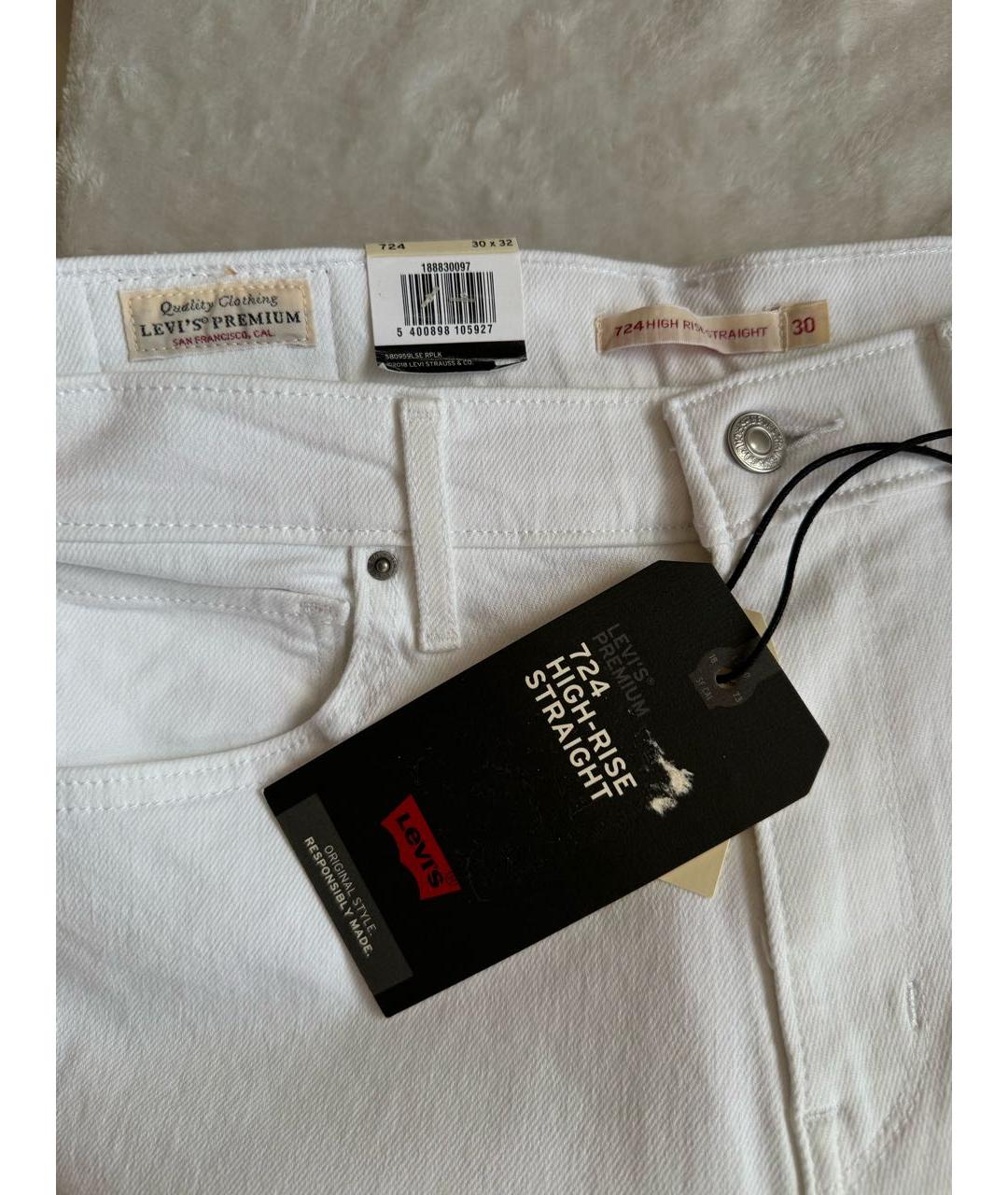 LEVI'S Белые хлопко-эластановые прямые джинсы, фото 4
