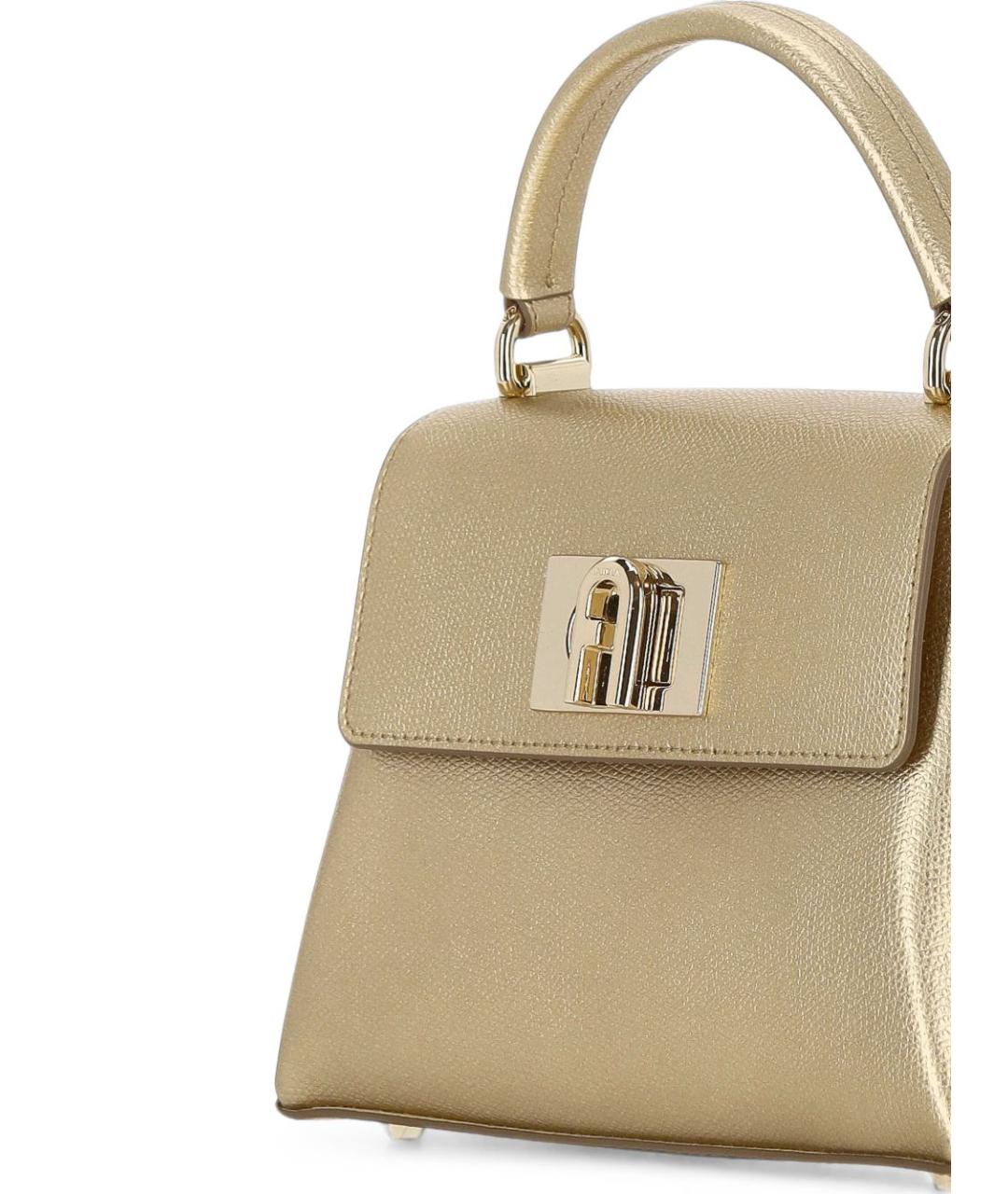 FURLA Золотая кожаная сумка с короткими ручками, фото 2