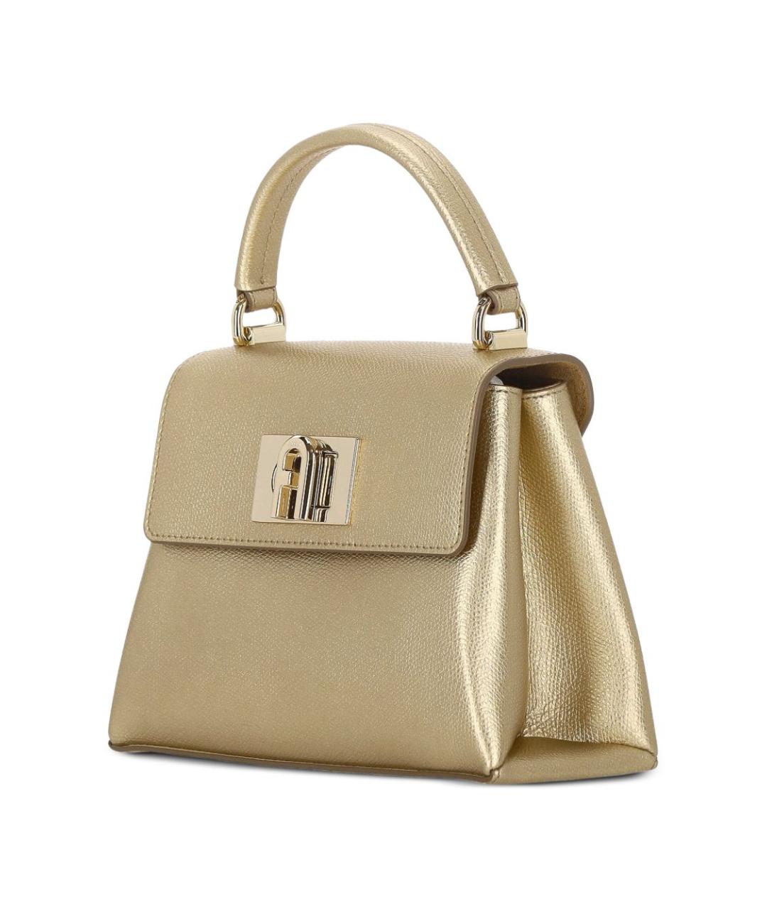 FURLA Золотая кожаная сумка с короткими ручками, фото 3