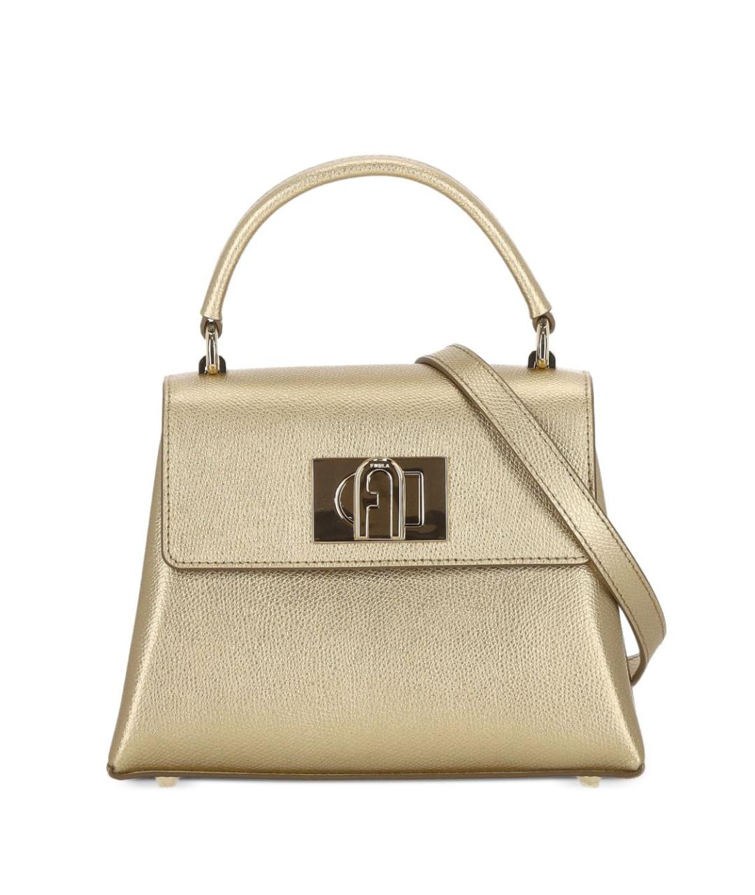 FURLA Золотая кожаная сумка с короткими ручками, фото 1
