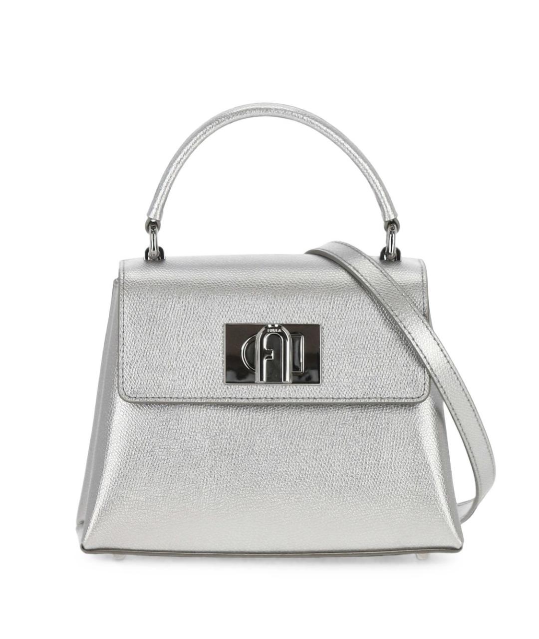 FURLA Серебряная кожаная сумка с короткими ручками, фото 1