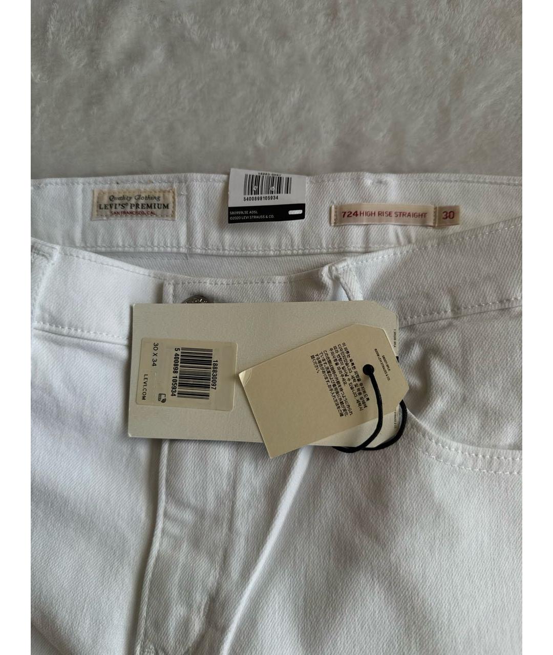 LEVI'S Белые хлопко-эластановые прямые джинсы, фото 4