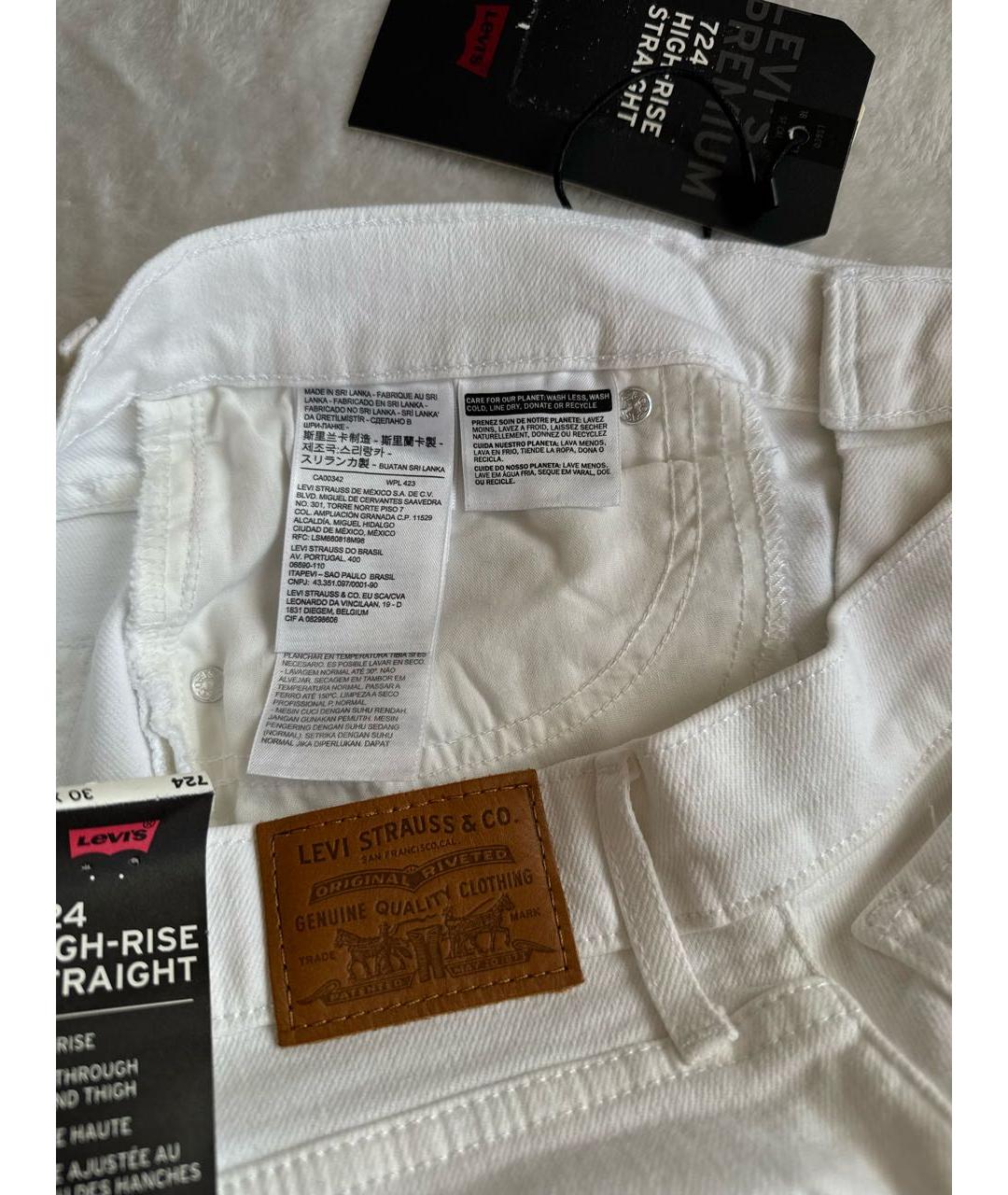 LEVI'S Белые хлопко-эластановые прямые джинсы, фото 6