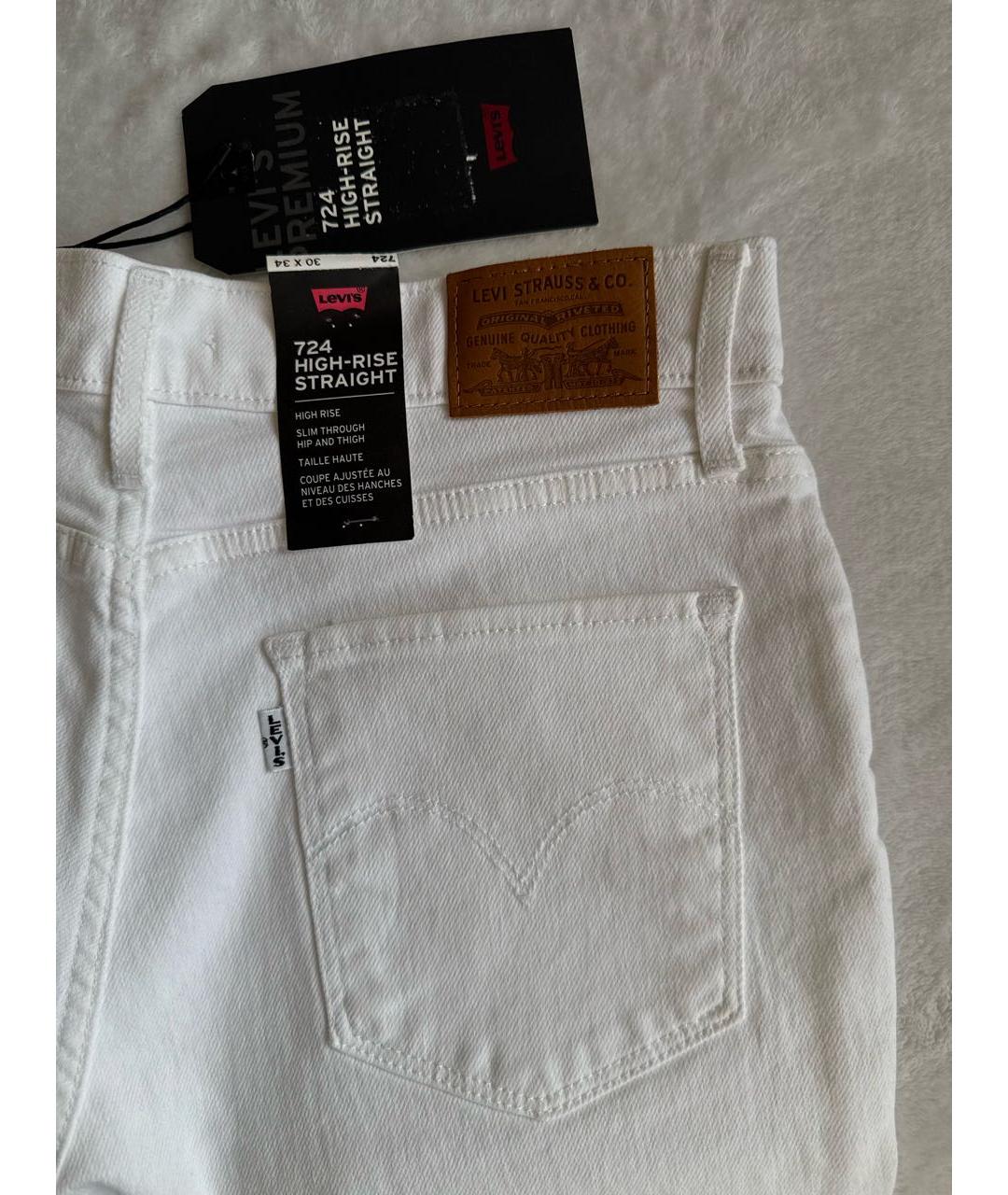 LEVI'S Белые хлопко-эластановые прямые джинсы, фото 3
