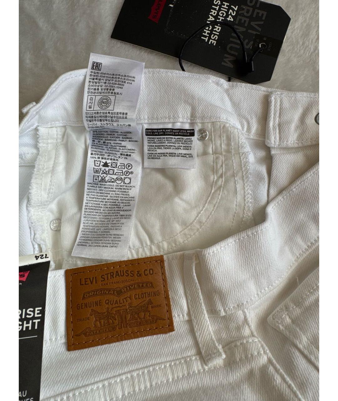 LEVI'S Белые хлопко-эластановые прямые джинсы, фото 7