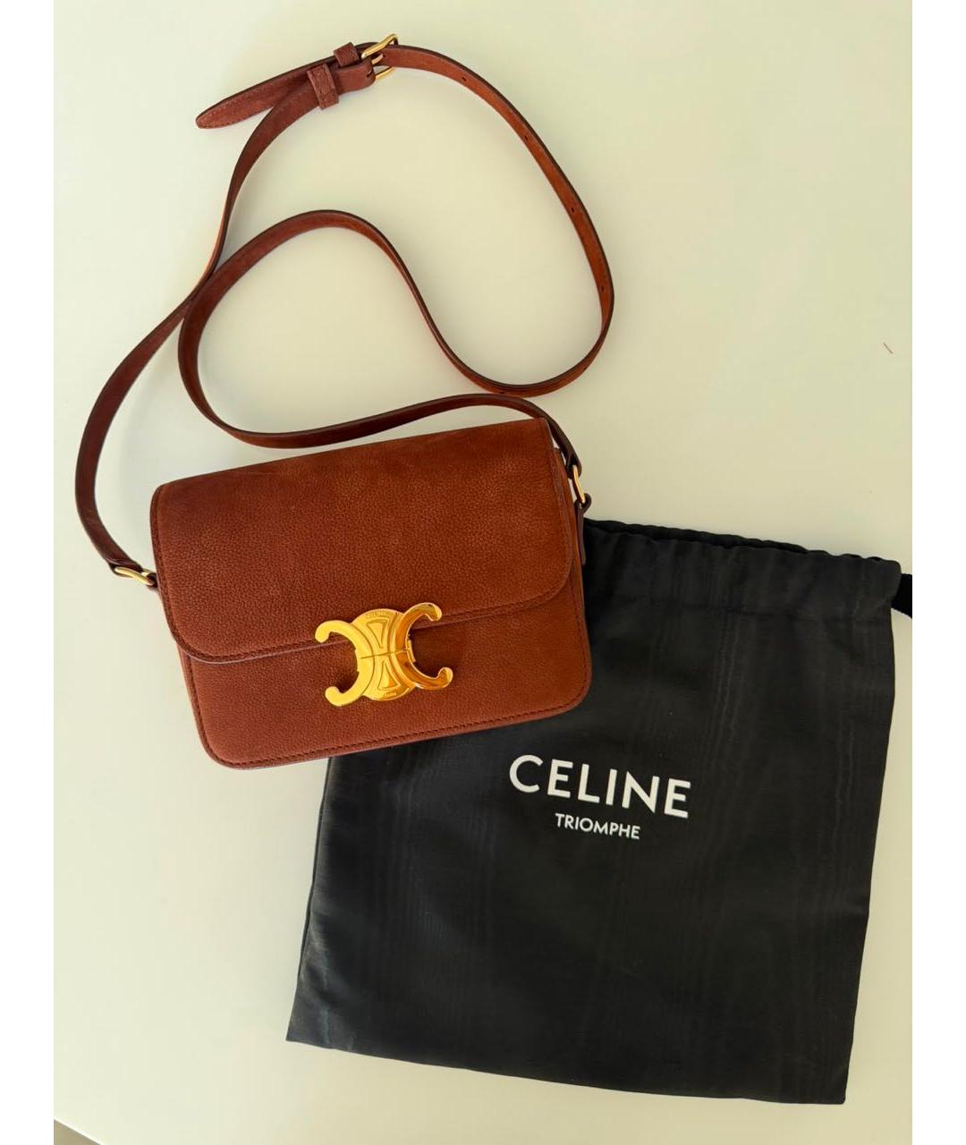 CELINE Коричневая замшевая сумка через плечо, фото 7