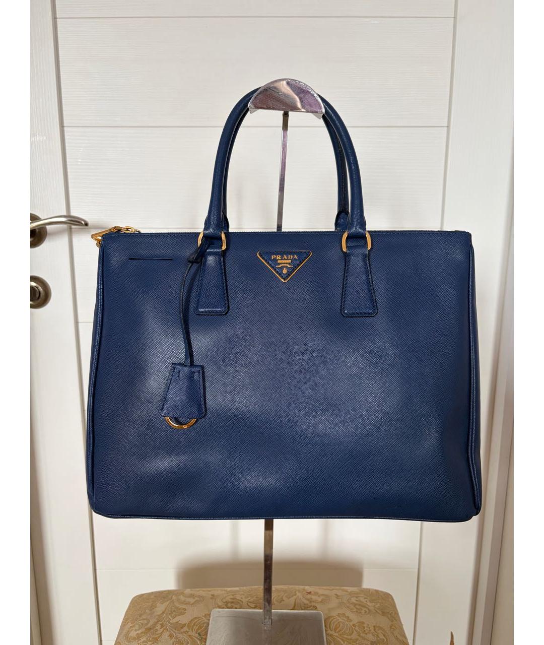 PRADA Темно-синяя кожаная сумка тоут, фото 9