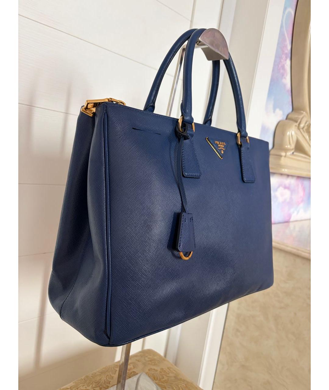 PRADA Темно-синяя кожаная сумка тоут, фото 2