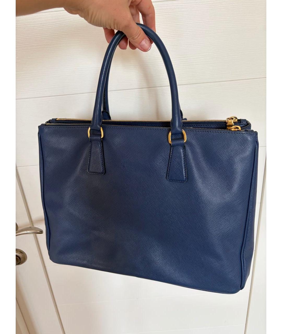 PRADA Темно-синяя кожаная сумка тоут, фото 3