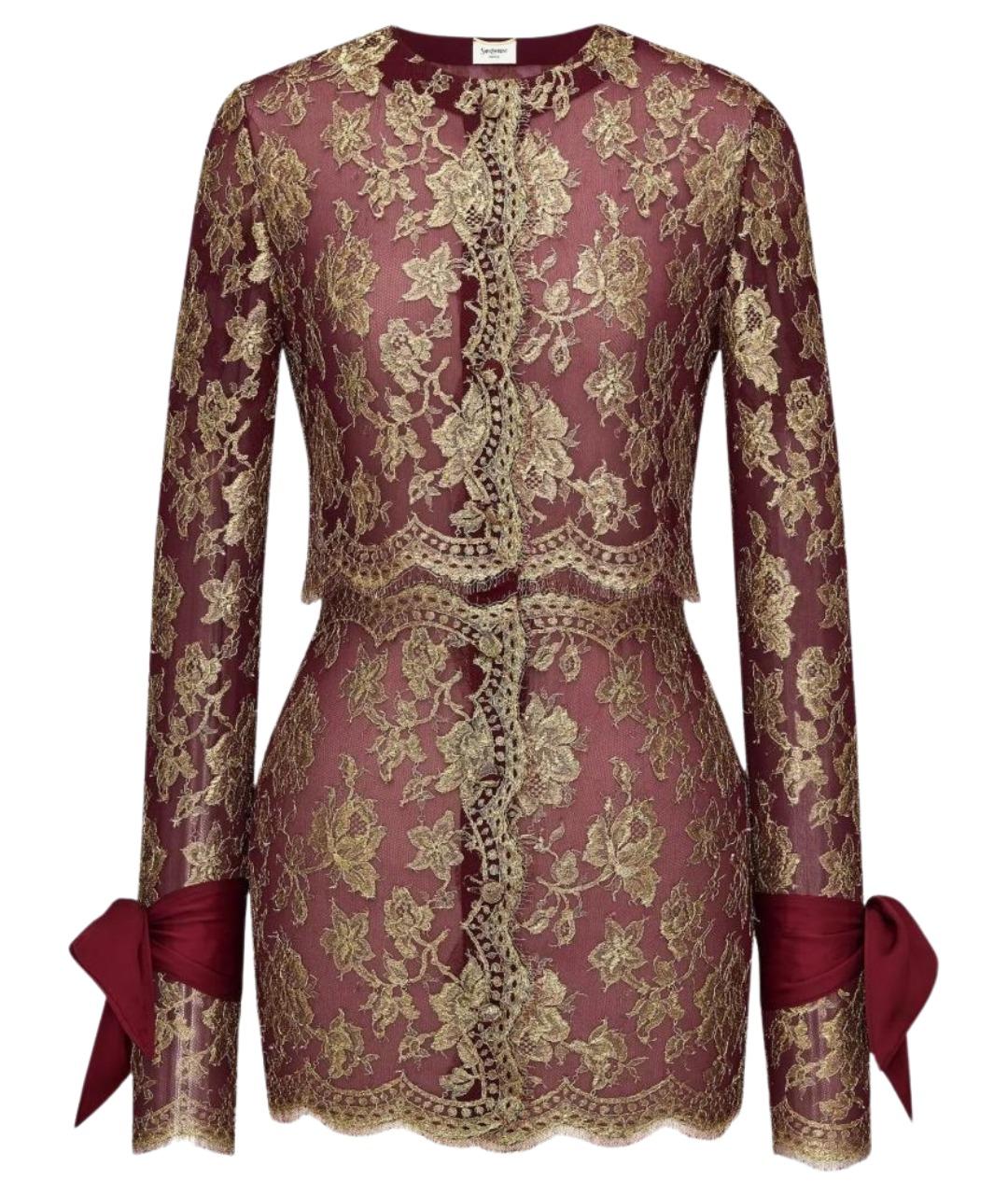 SAINT LAURENT Бордовое шелковое вечернее платье, фото 1