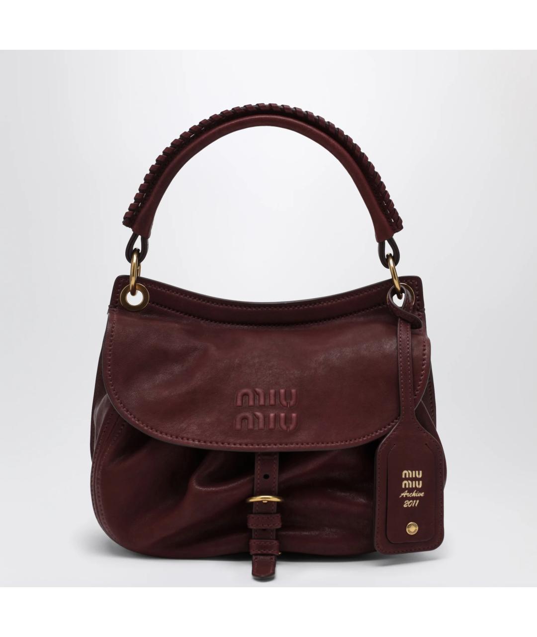 MIU MIU Бордовая кожаная сумка через плечо, фото 3