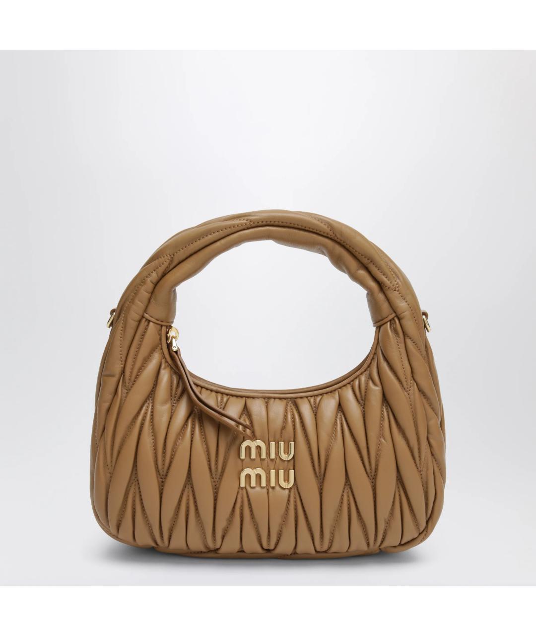 MIU MIU Коричневая кожаная сумка с короткими ручками, фото 3