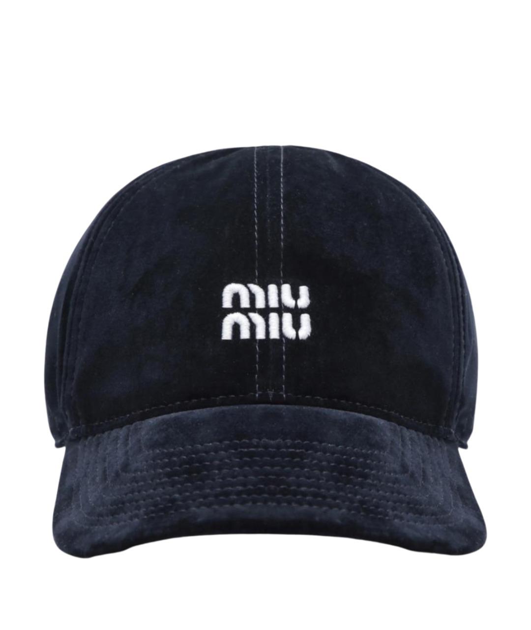 MIU MIU Темно-синяя хлопковая кепка, фото 1
