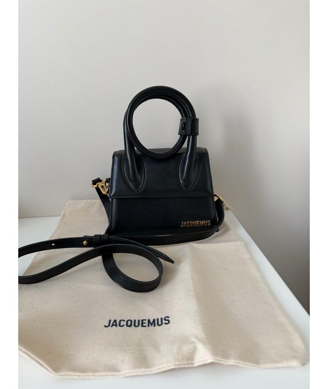 JACQUEMUS Черная кожаная сумка через плечо, фото 4