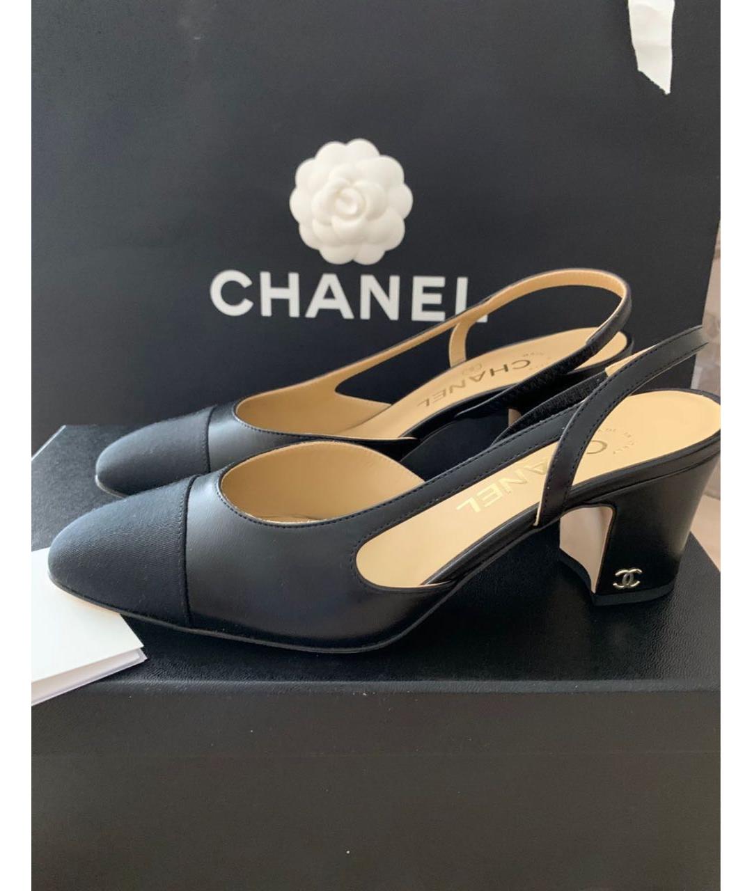 CHANEL Черные кожаные лодочки на низком каблуке, фото 3