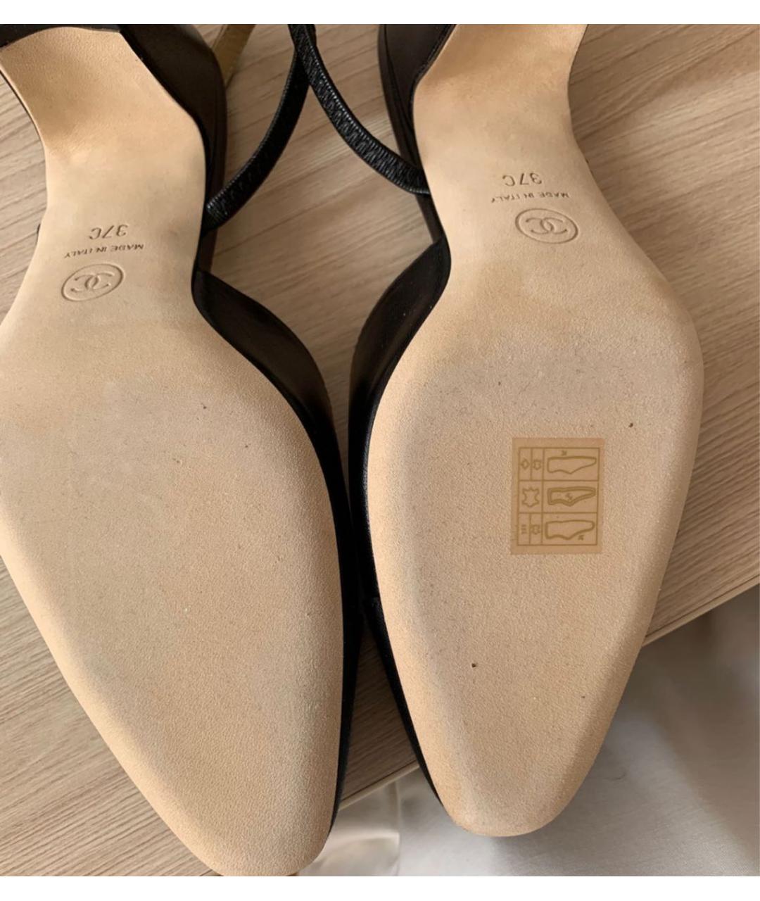 CHANEL Черные кожаные лодочки на низком каблуке, фото 4