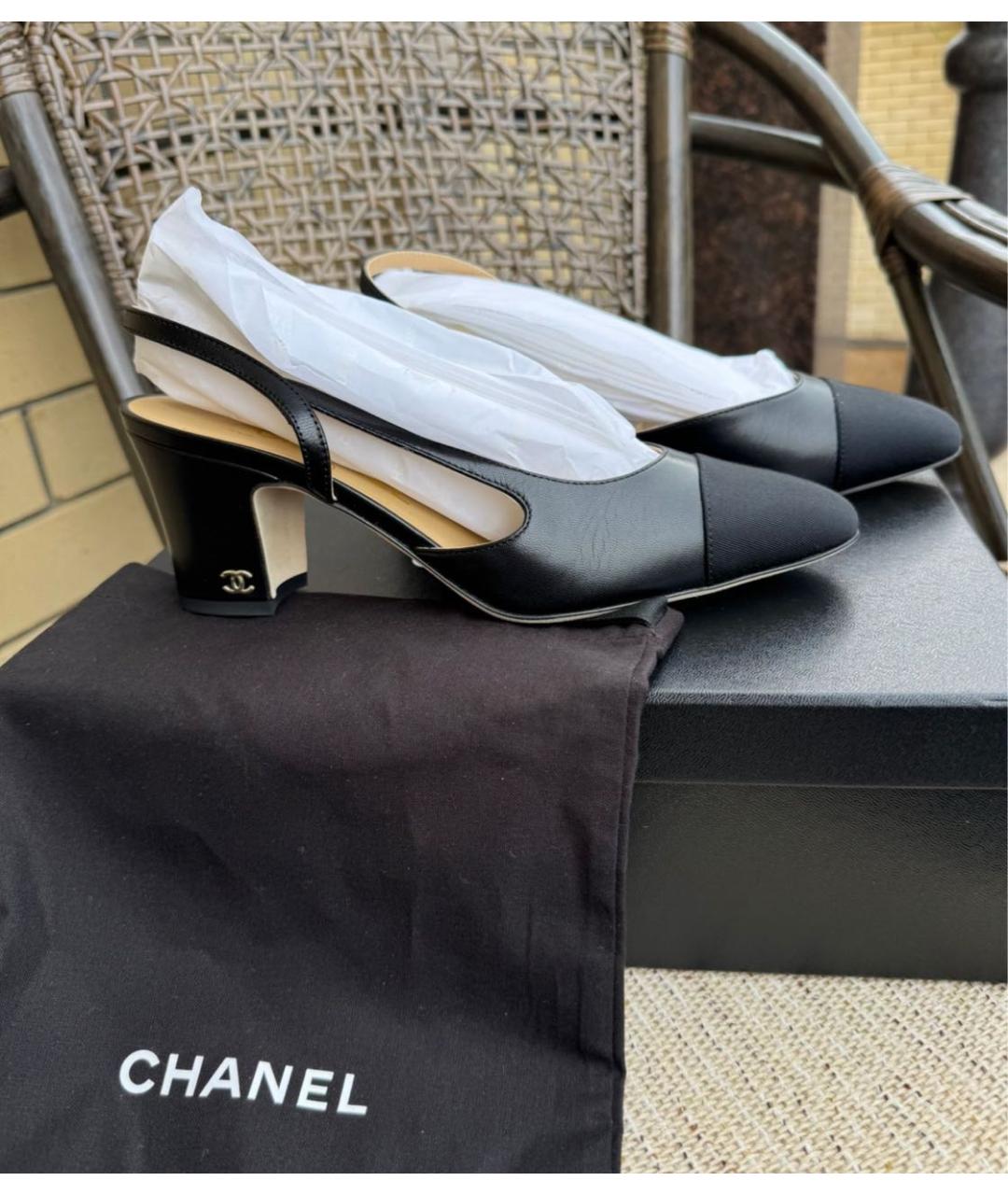 CHANEL Черные кожаные лодочки на низком каблуке, фото 2