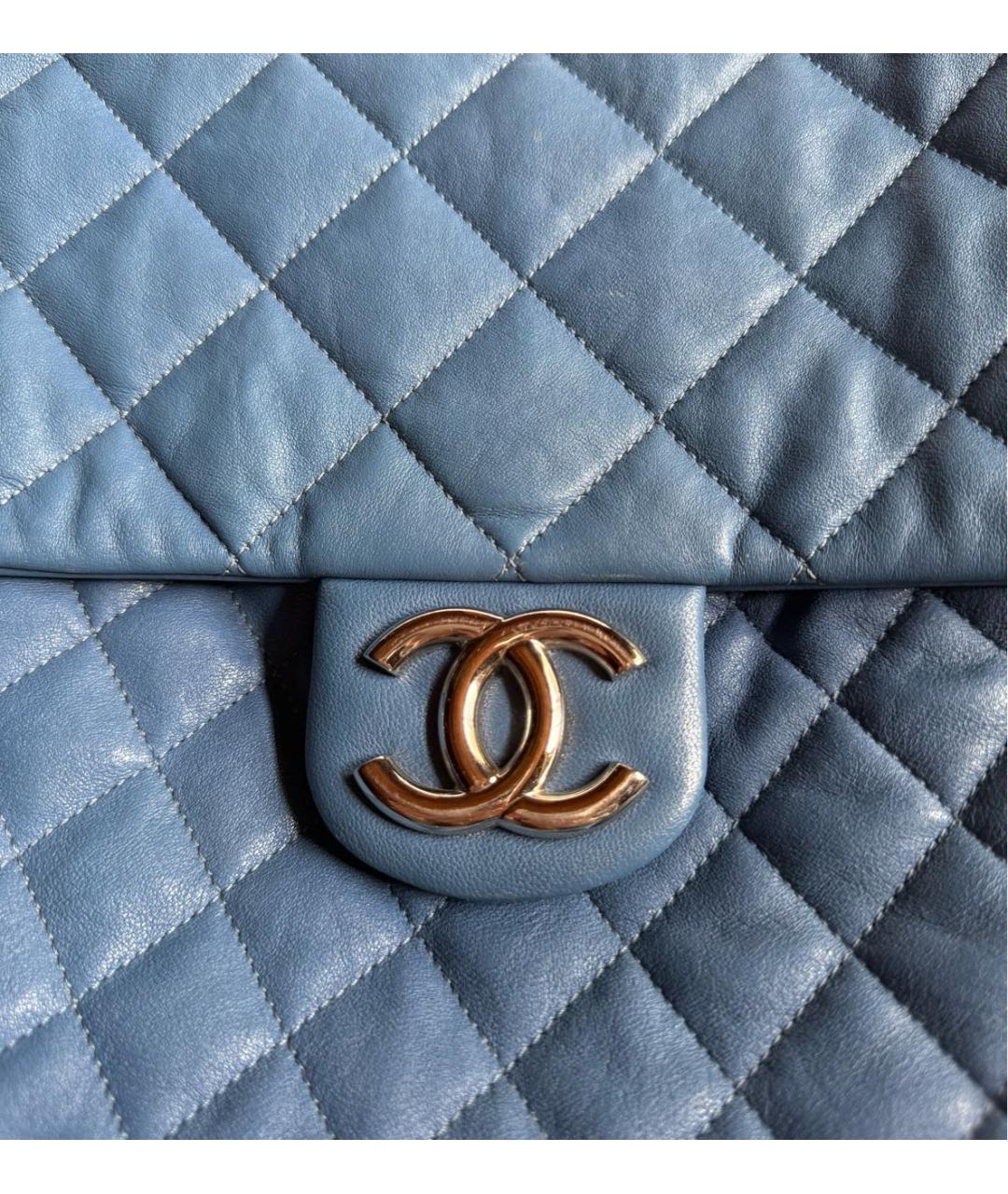 CHANEL Голубая кожаная сумка с короткими ручками, фото 7