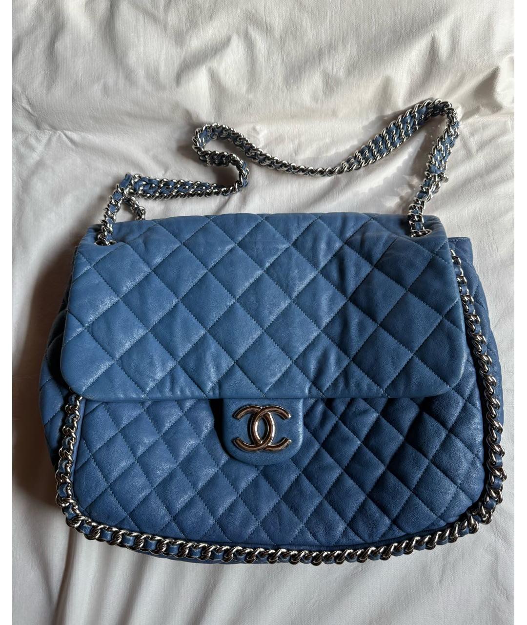 CHANEL Голубая кожаная сумка с короткими ручками, фото 8